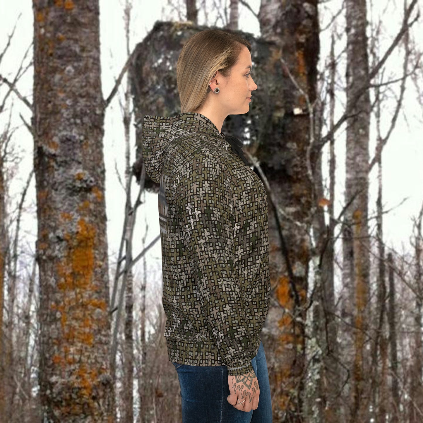 Wandering the Wilderness Hardscrabble camo unisex performance fabric Athletic Hoodie. These tend to run small so order one size larger than you normally wear, also these are made to order and could take two weeks or longer to be delivered.
