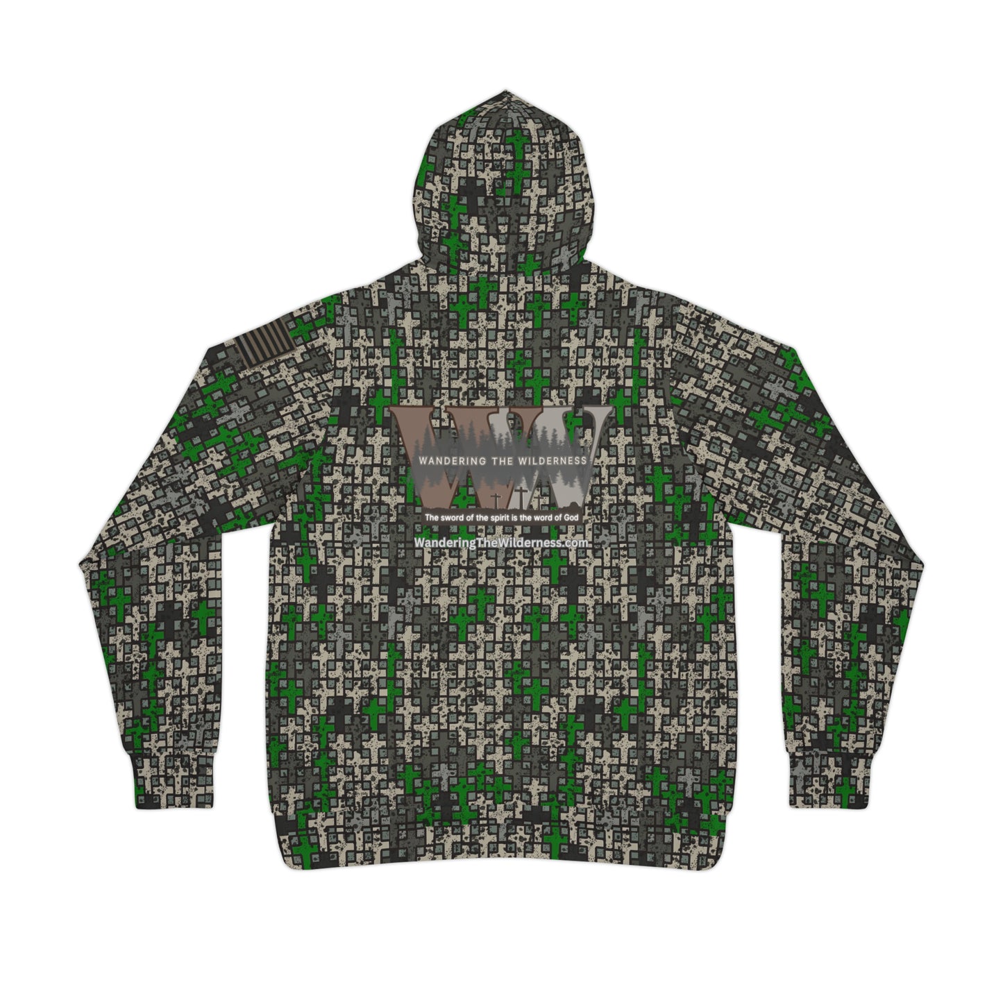 Wandering the Wilderness Hickory Flats camo unisex Athletic Hoodie. These tend to run small so we recommend buying one size larger than you normally wear, also these are made on demand and can take two weeks or longer to be delivered.