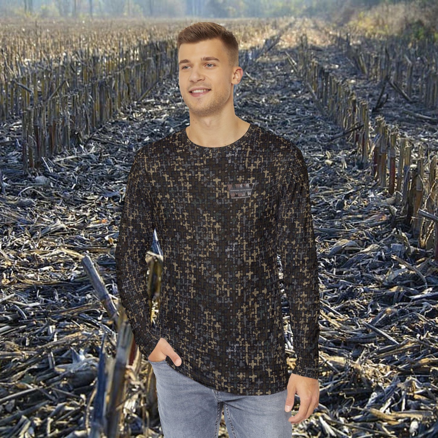 Wandering the Wilderness long sleeve performance shirt in Wandering the Wilderness Stubblefield camo.