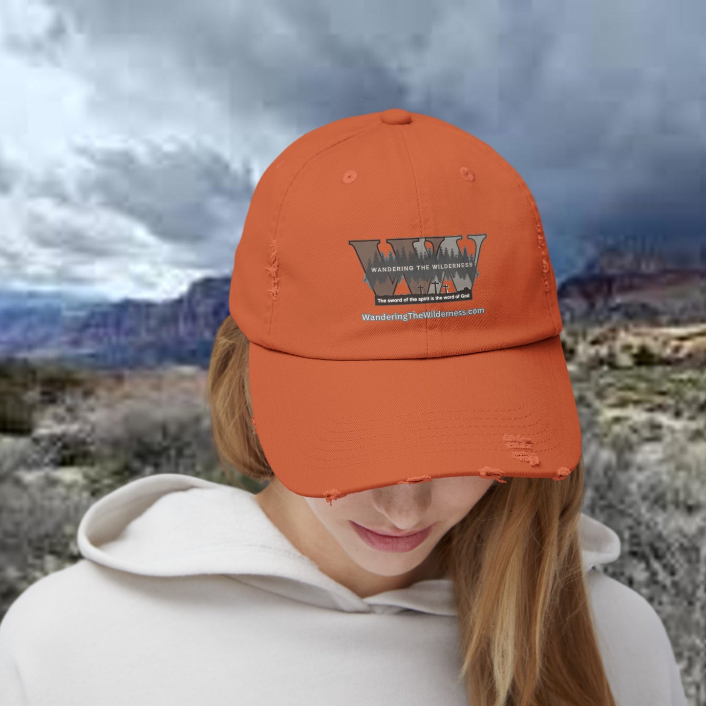 Wandering the Wilderness unisex distressed ball cap.