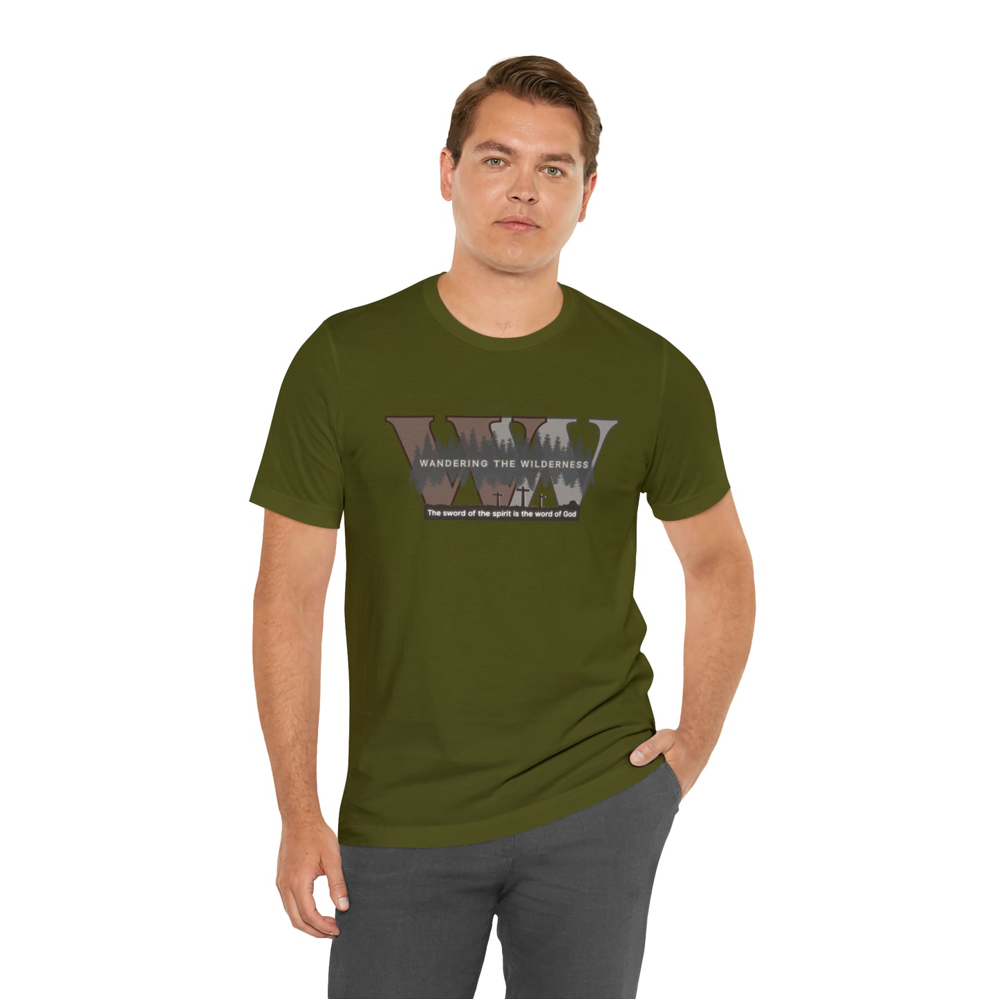 Wandering the Wilderness big logo athletic fit short sleeve t-shirt.
