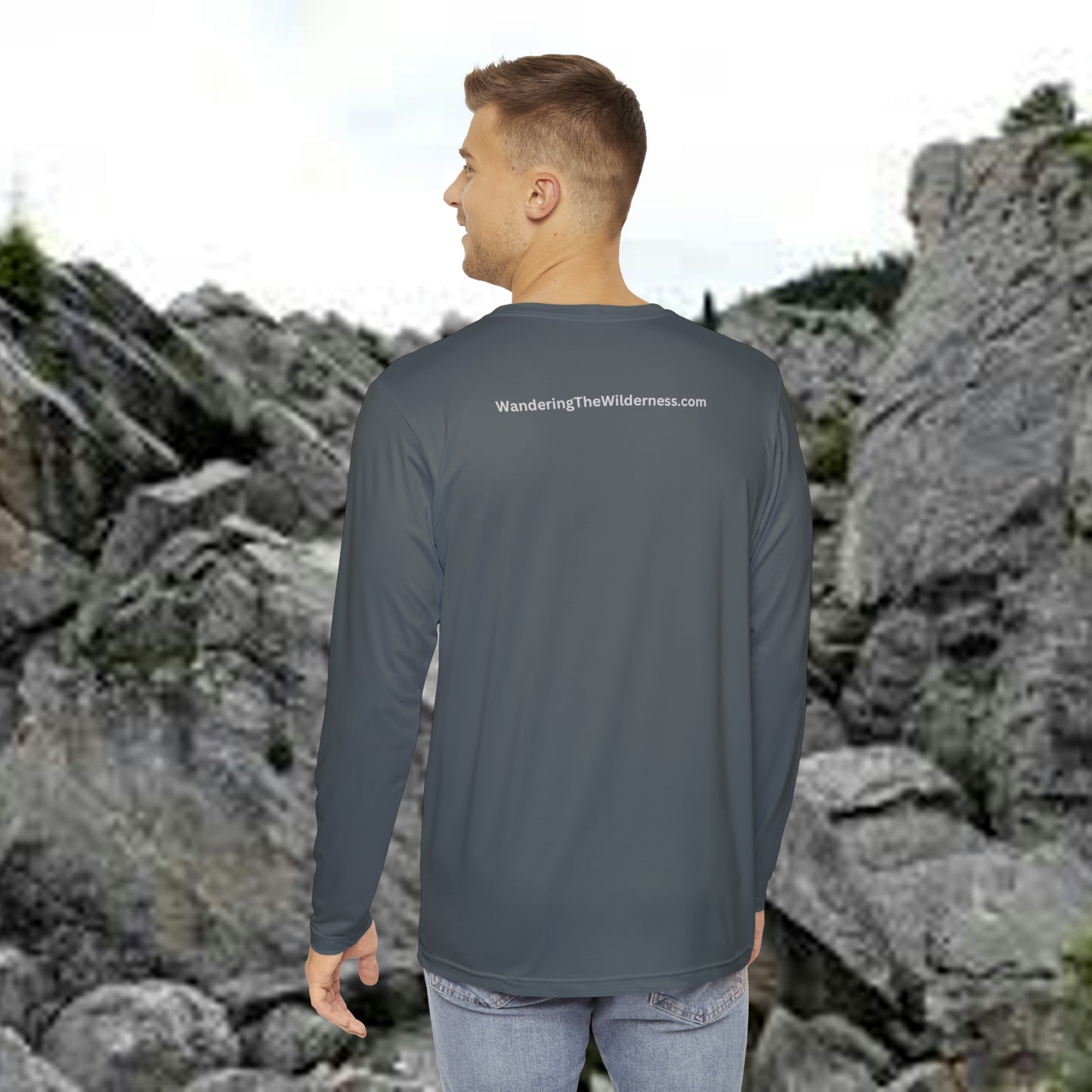 Wandering the Wilderness slate gray Men's Long Sleeve Shirt (AOP)