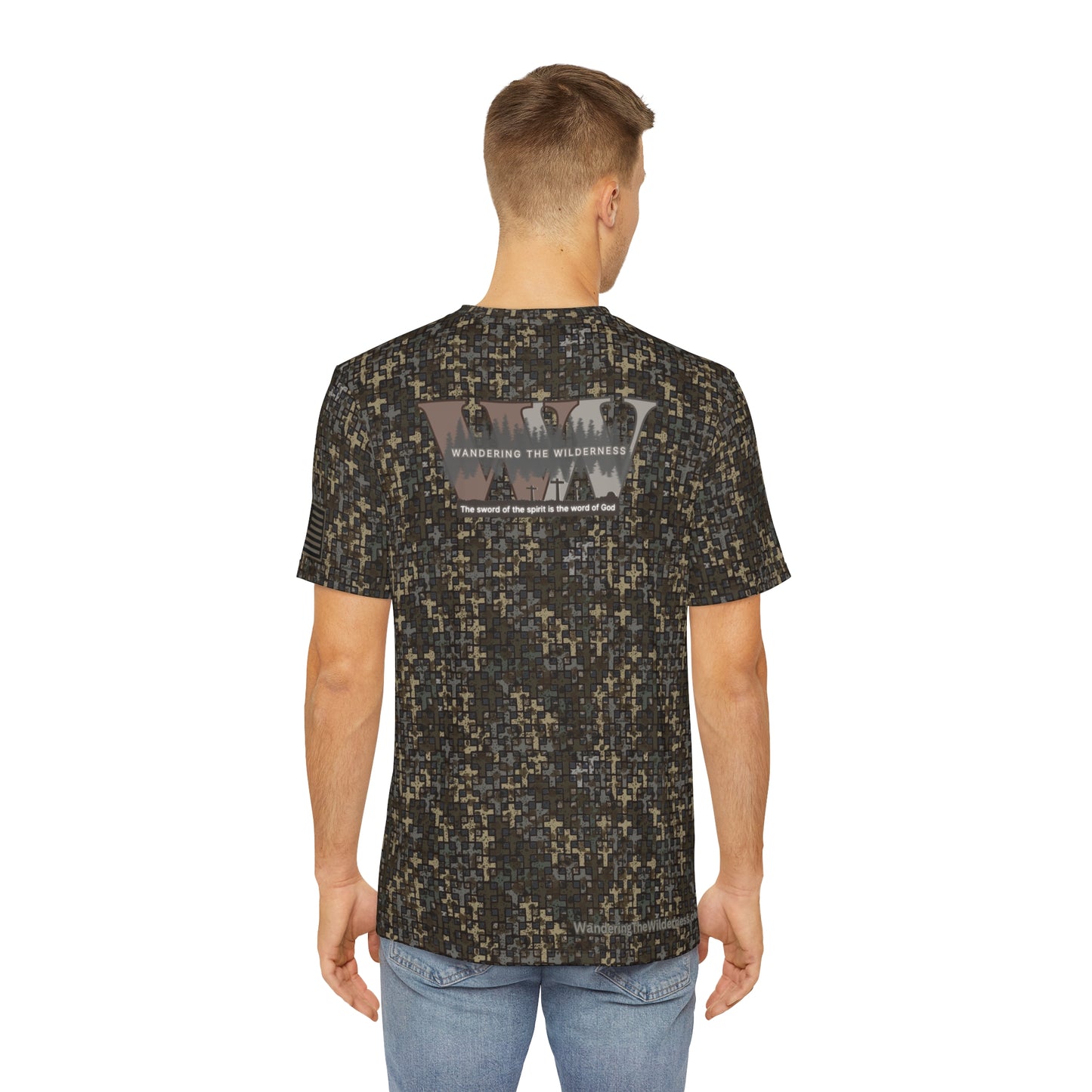 Wandering the Wilderness short sleeve performance T-shirt in Wandering the Wilderness Stubblefield camo.