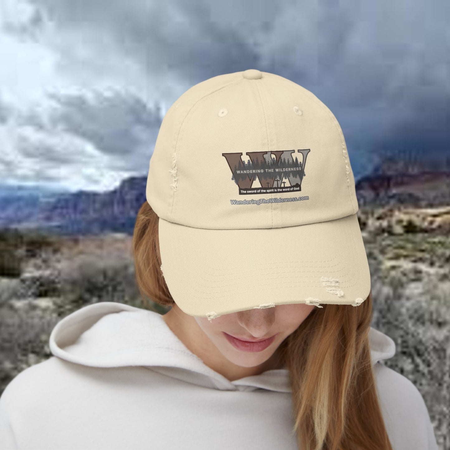 Wandering the Wilderness unisex distressed ball cap.