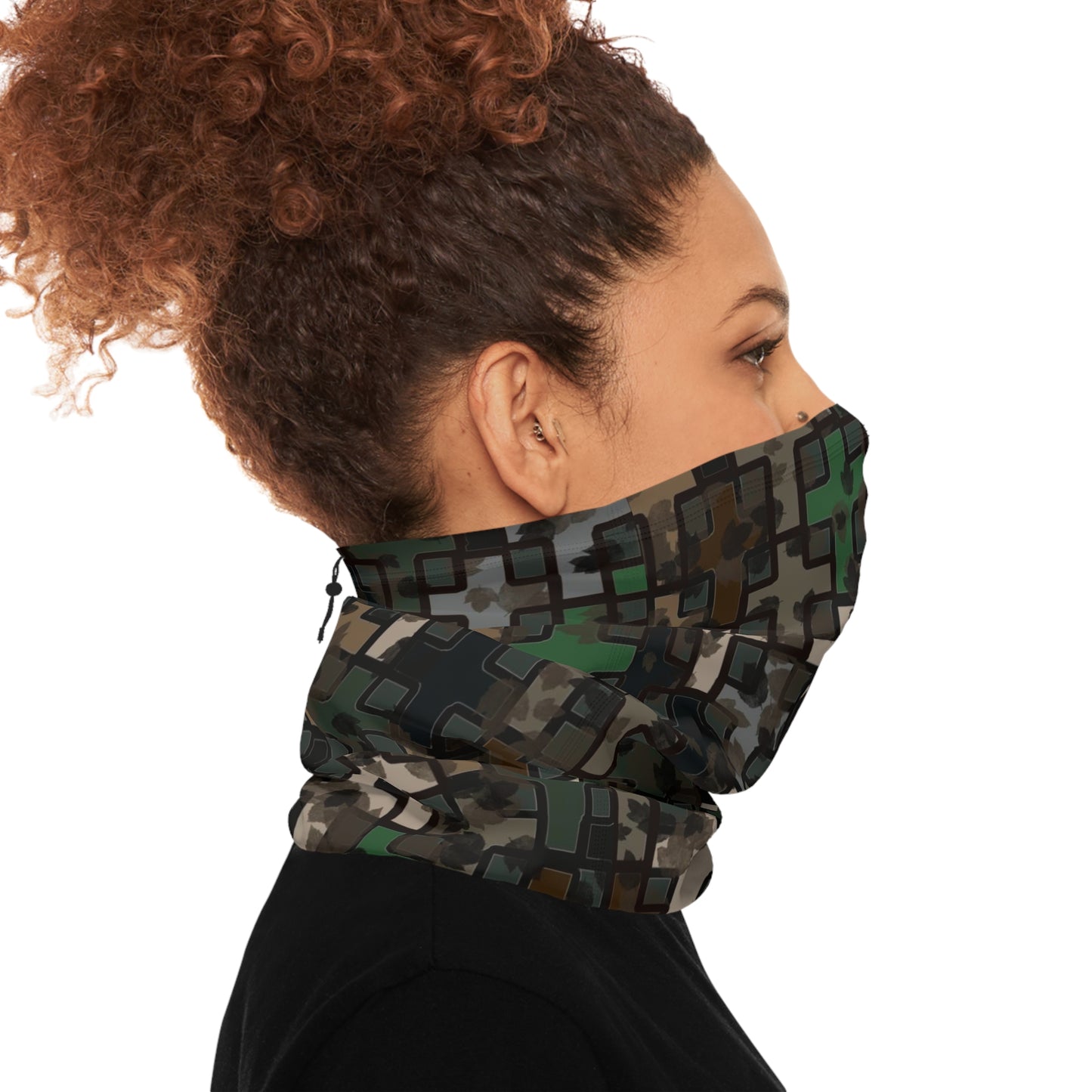Winter Neck Gaiter With Drawstring in Wandering the Wilderness Backwoods Camo.
