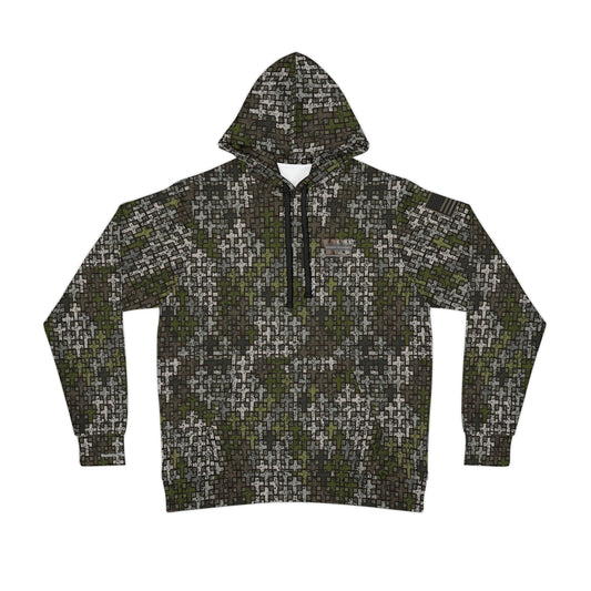 Wandering the Wilderness Rockslide camo unisex Athletic Hoodie. These tend to run small so we suggest ordering one size larger than you normally wear, also these are made one demand and can take two weeks or longer to be delivered.