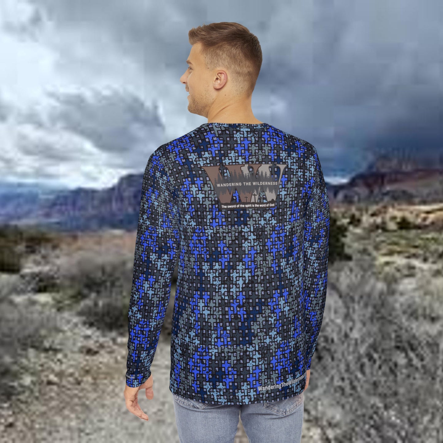 Wandering the Wilderness long sleeve performance t-Shirt in Tempest camo.