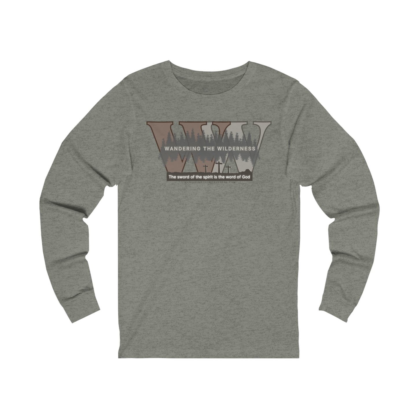 Wandering the Wilderness big logo on from long sleeve t-shirt.
