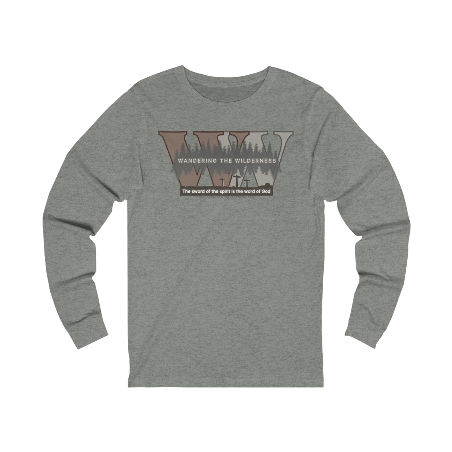 Wandering the Wilderness big logo on from long sleeve t-shirt.