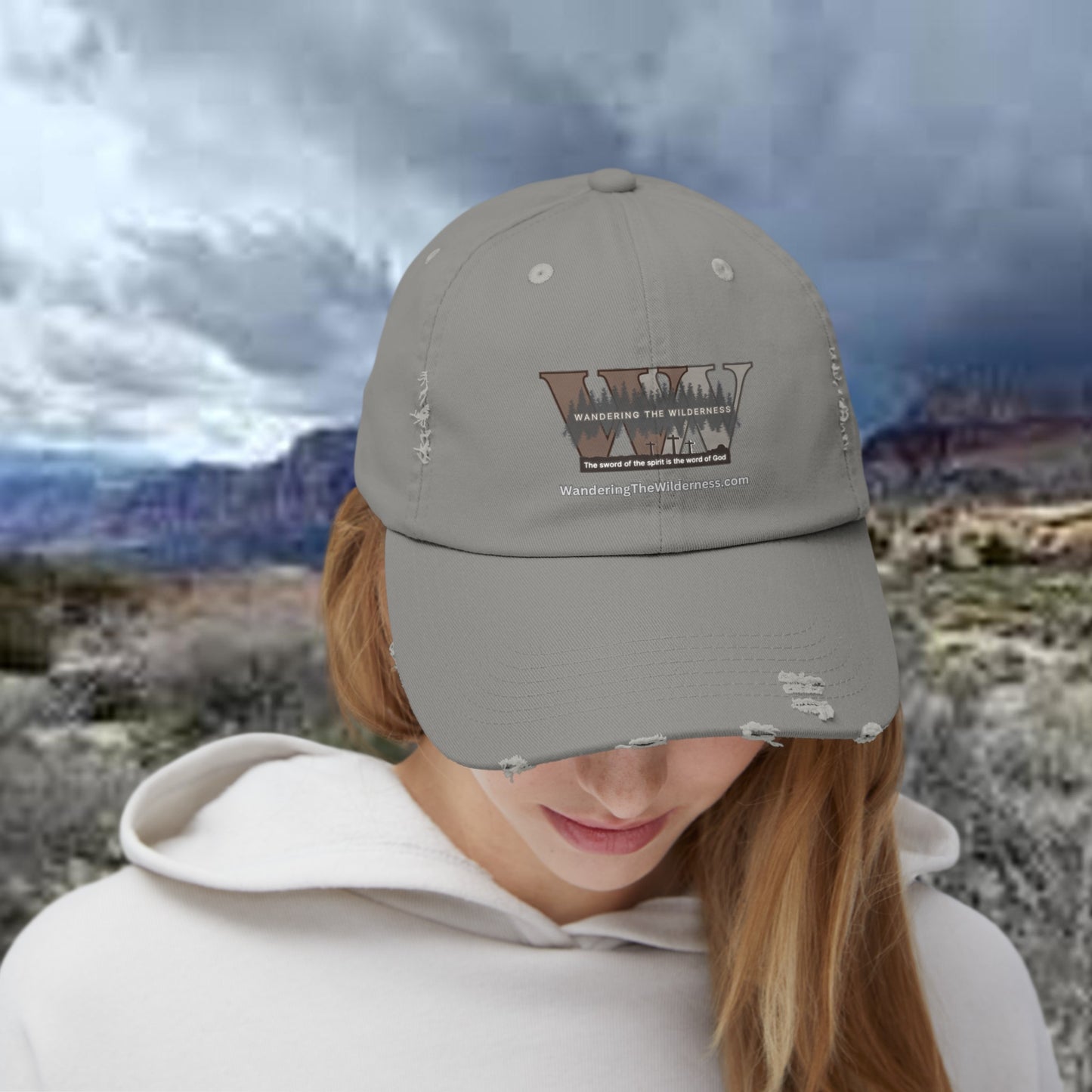 Wandering the Wilderness unisex distressed ball cap.